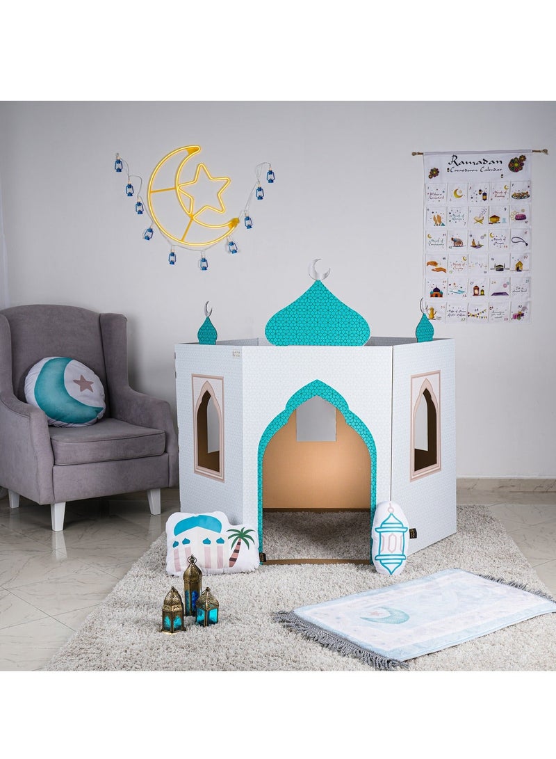 Hilalful Mosque Cardboard Playhouse Indoor Islamic Playhouse Kids | Educational Toy Gift Boys Girls Easy Assemble | Mosque Toy House Cardboard Mosque Kids Nursery Decoration Islamic Birthday Gift | Black - White - Image 2